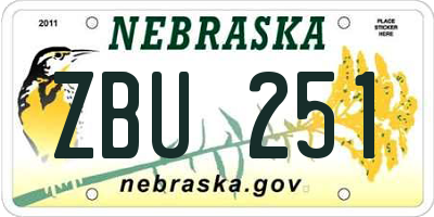 NE license plate ZBU251