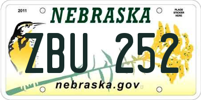 NE license plate ZBU252