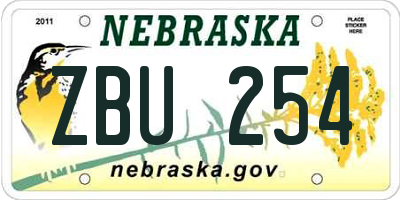 NE license plate ZBU254