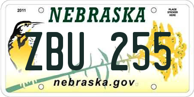 NE license plate ZBU255