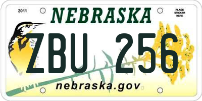 NE license plate ZBU256
