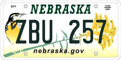 NE license plate ZBU257