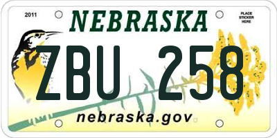 NE license plate ZBU258