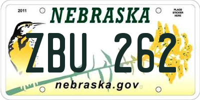 NE license plate ZBU262