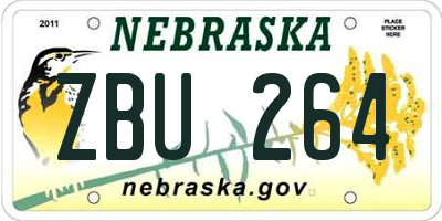 NE license plate ZBU264