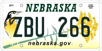 NE license plate ZBU266