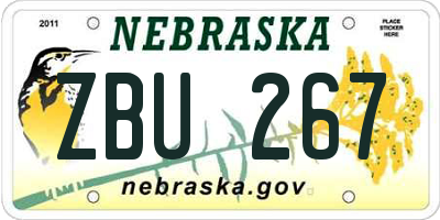 NE license plate ZBU267