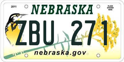 NE license plate ZBU271