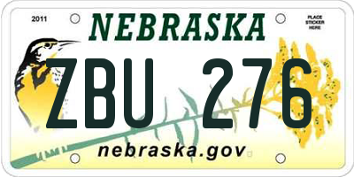 NE license plate ZBU276