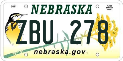NE license plate ZBU278