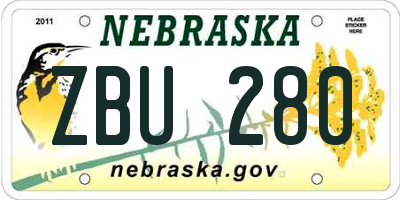 NE license plate ZBU280