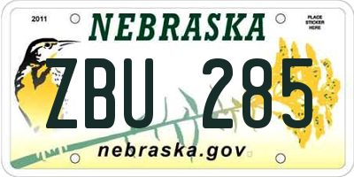 NE license plate ZBU285