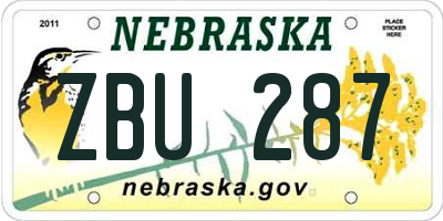 NE license plate ZBU287