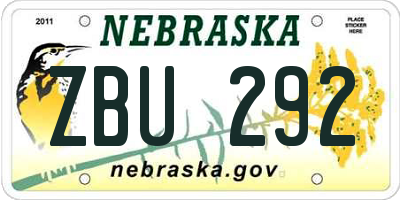 NE license plate ZBU292