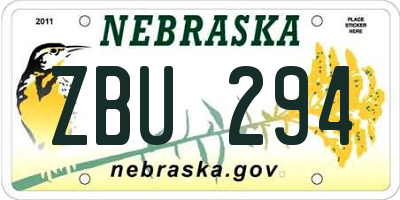 NE license plate ZBU294