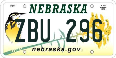 NE license plate ZBU296