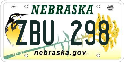 NE license plate ZBU298