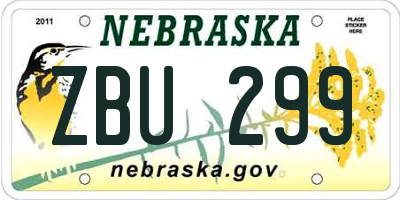 NE license plate ZBU299
