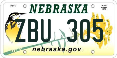 NE license plate ZBU305