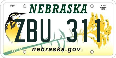 NE license plate ZBU311