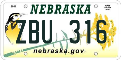 NE license plate ZBU316