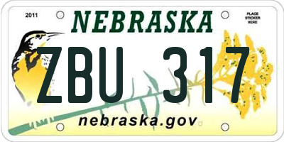 NE license plate ZBU317