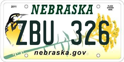 NE license plate ZBU326