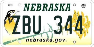 NE license plate ZBU344