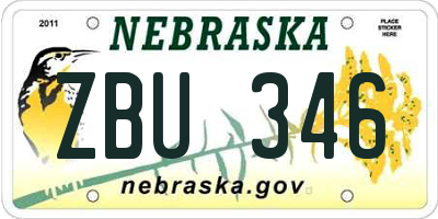 NE license plate ZBU346