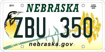 NE license plate ZBU350