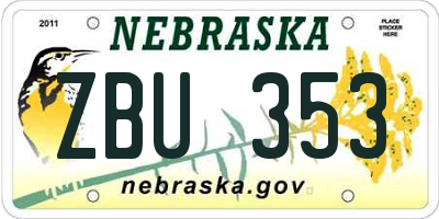 NE license plate ZBU353