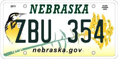 NE license plate ZBU354