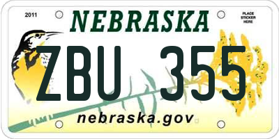 NE license plate ZBU355