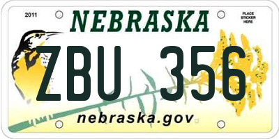 NE license plate ZBU356