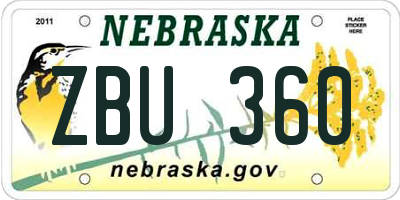 NE license plate ZBU360