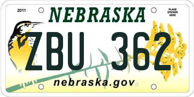 NE license plate ZBU362