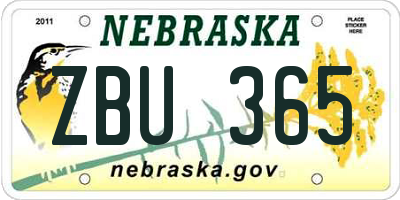 NE license plate ZBU365