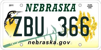 NE license plate ZBU366