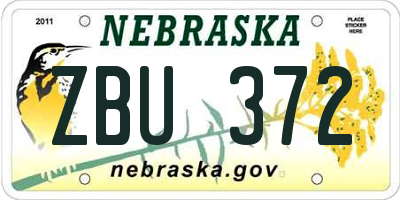 NE license plate ZBU372