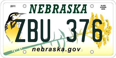 NE license plate ZBU376
