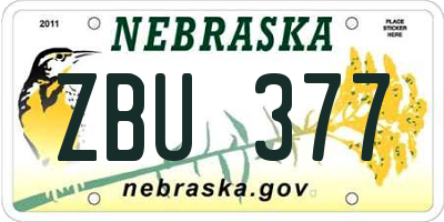 NE license plate ZBU377