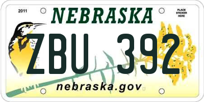 NE license plate ZBU392