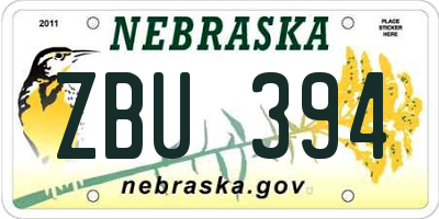 NE license plate ZBU394