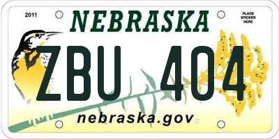 NE license plate ZBU404