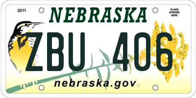 NE license plate ZBU406