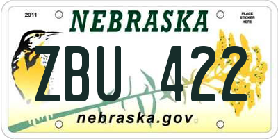 NE license plate ZBU422