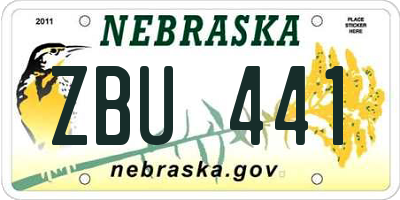 NE license plate ZBU441