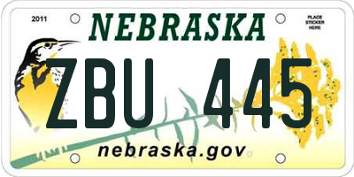 NE license plate ZBU445