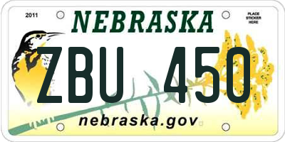 NE license plate ZBU450
