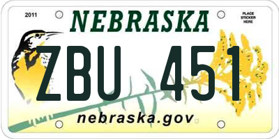 NE license plate ZBU451